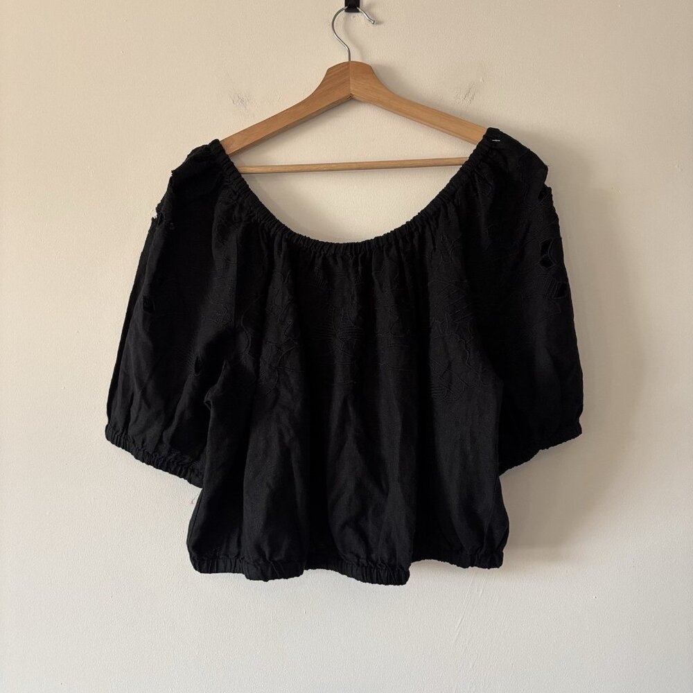 Universal Thread Black Cropped Top Linen Blend Women’s‎ Size XXL Resort Boho NWT